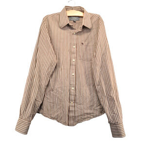 Abercrombie & Fitch Men's Muscle Button Up Shirt Brown Striped Large Long Sleeve